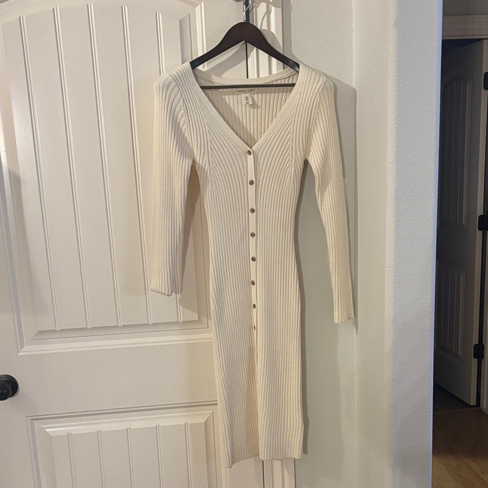 Cream Button-Down Knit Dress